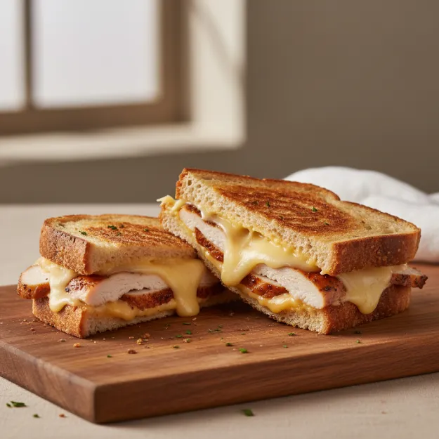 燻製チキンとチーズのホットサンドの画像