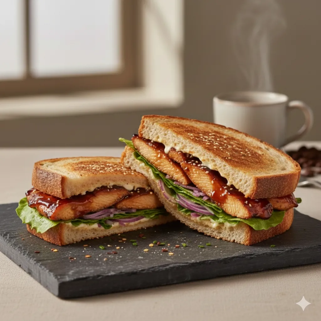照り焼きチキンのサンドイッチの画像
